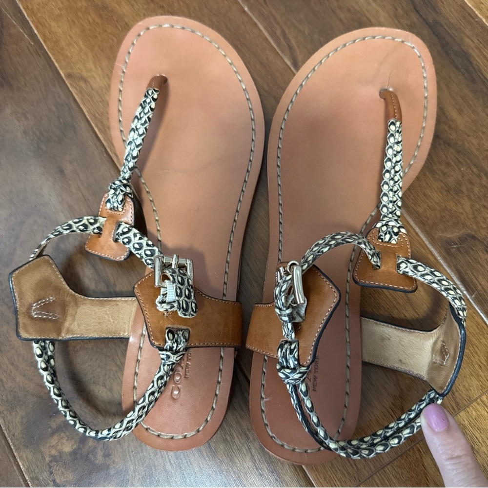 Coach Tan and black  Leather Sandals with Silver accents - Picture 7 of 12